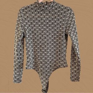 Vintage 90s textured brown and beige high neck bodysuit